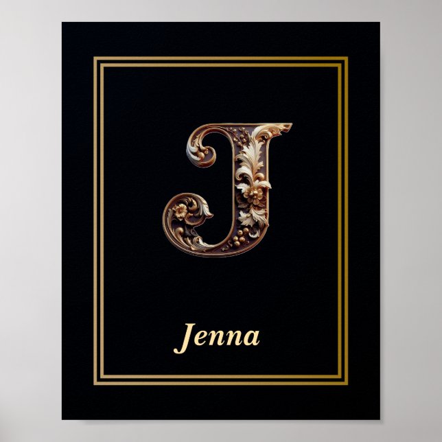 Luxury Baroque Letter J Monogram Poster  (Frente)