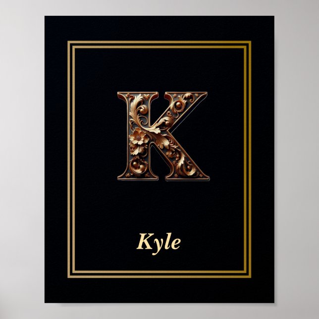 Luxury Baroque Letter K Monogram Poster  (Frente)