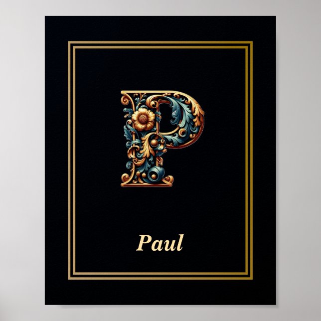 Luxury Baroque Letter P Monogram Poster  (Frente)