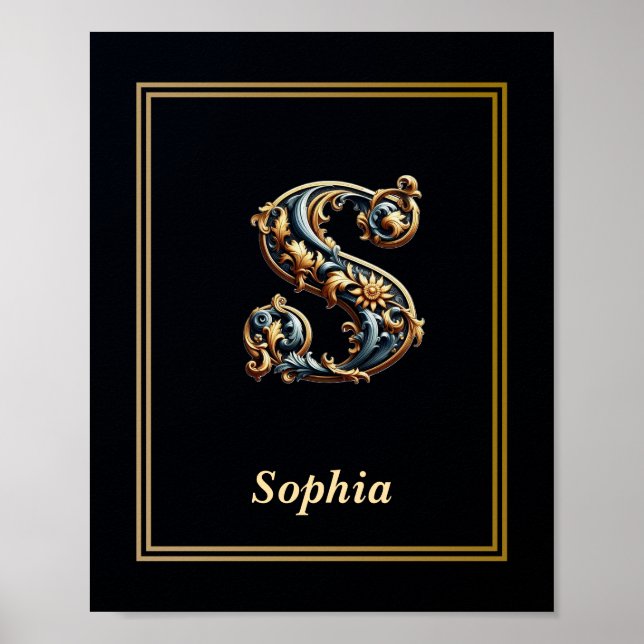 Luxury Baroque Letter S Monogram Poster  (Frente)