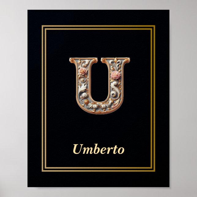 Luxury Baroque Letter U Monogram Poster  (Frente)