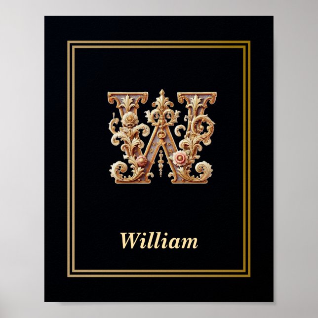 Luxury Baroque Letter W Monogram Poster  (Frente)
