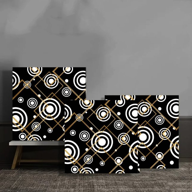 Luxury Black and White CirclesGold Chain Geometric (Criador carregado)