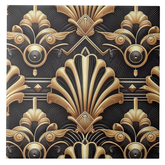 Luxury Black & Gold Art Deco Ceramic Tile  (Frente)