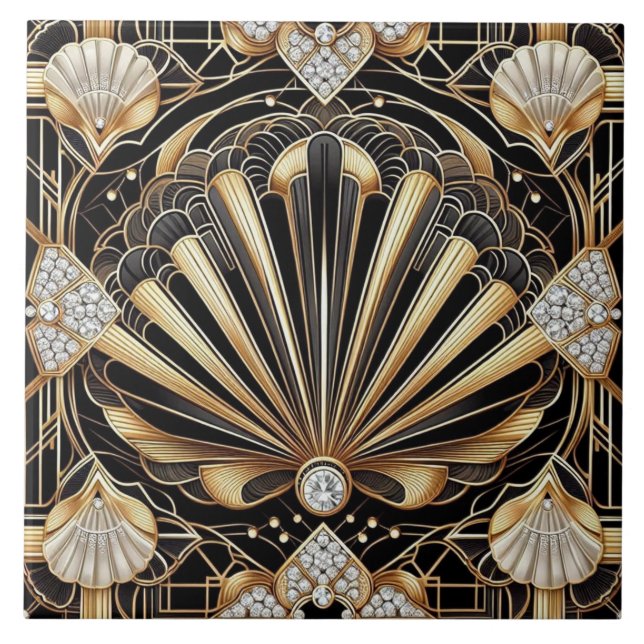 Luxury Black & Gold Art Deco Ceramic Tile  (Frente)
