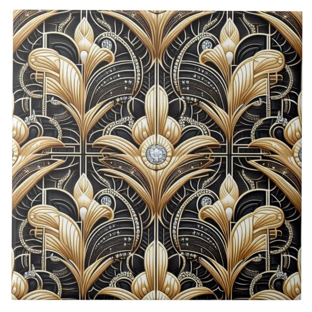 Luxury Black & Gold Art Deco Ceramic Tile  (Frente)