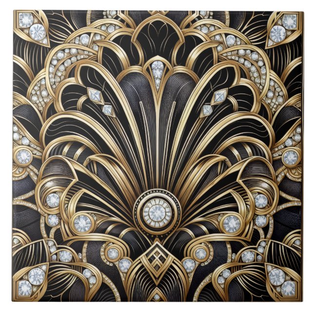 Luxury Black & Gold Art Deco Ceramic Tile  (Frente)