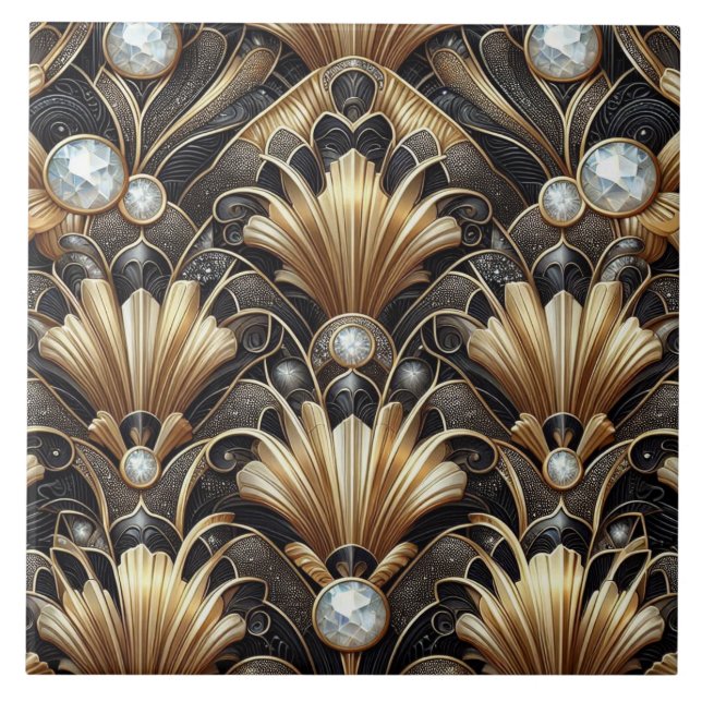 Luxury Black & Gold Art Deco Ceramic Tile  (Frente)