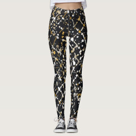 Luxury,Black Gold White Abstract Leggings
