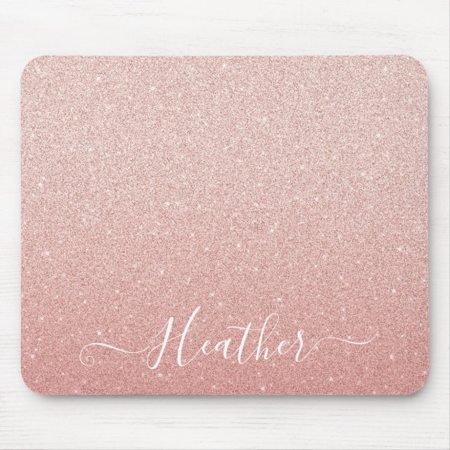 Luxury Blush Pink Glitter Monogram Name Mousepad (Frente)