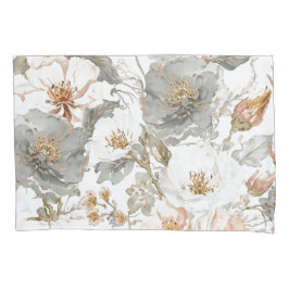 Luxury, Elegant, Gold Grey Flowers Pattern 