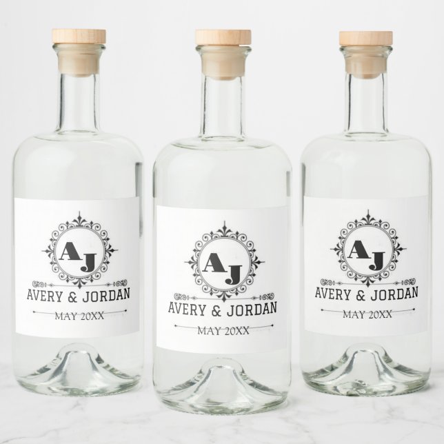 Luxury Elegant Monogram with Initials white (Garrafas)