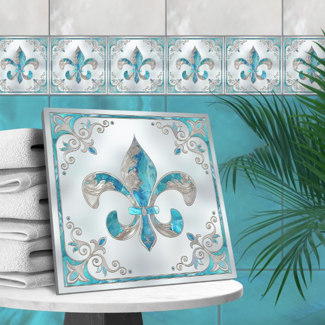 Luxury Fleur-de-lis - Aquamarine e Pérolas (Criador carregado)
