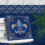 Luxury Fleur-de-lis - mármore azul e ouro<br><div class="desc">Luxury Fleur-de-lis - mármore azul e ouro</div>