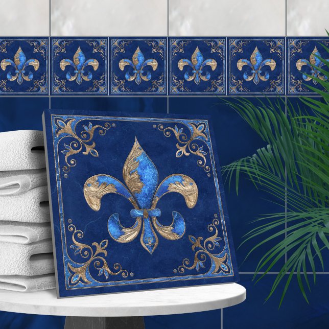 Luxury Fleur-de-lis - mármore azul e ouro (Criador carregado)