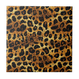 Luxury Glitter Gold Brown Rust Leopard Pattern