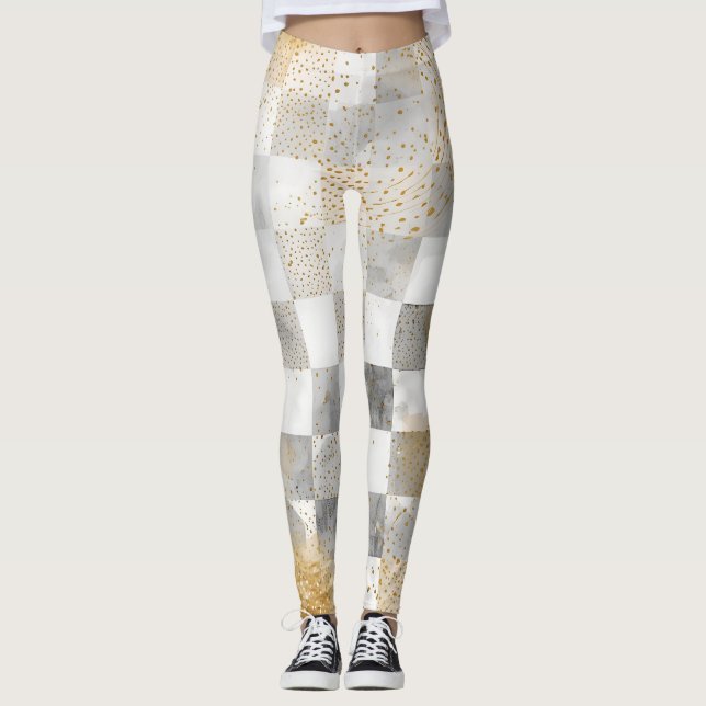 Luxury,Gold Pixels and Chessboard Leggings (Frente)
