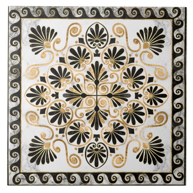 Luxury Greek Ornament Black and White Marble (Frente)