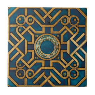 Luxury Marble art Deco Blue Dourado Chave Grega
