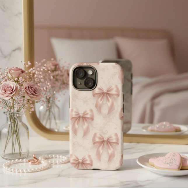 Luxury Pastel Pink Bows and Diamonds Phone Case (Criador carregado)
