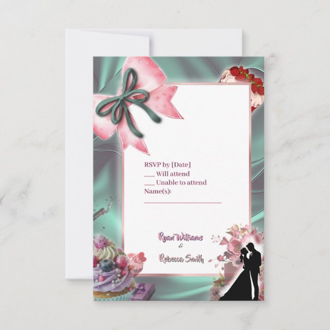 Luxury Satin Bow Wedding RSVP Card (Frente)