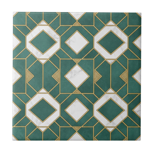 Luxury Teal and Gold Art Deco Geometric Seamless (Frente)