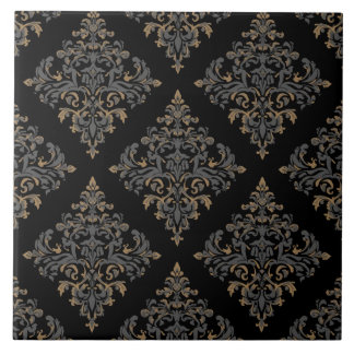 Luxury Vintage Damask Royal Black Floral Gold