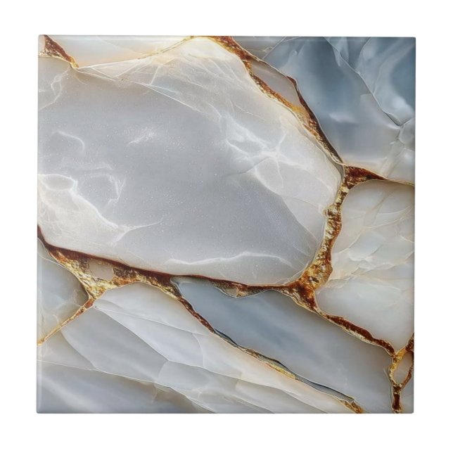 Luxury White Blue Marble & Gold Veins Agate Stone  (Frente)