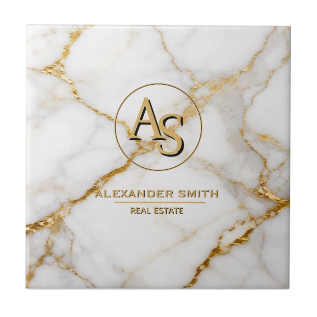 Luxury White Marble Gold Monogram Real Estate  (Frente)