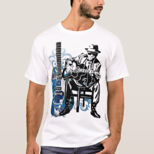 luz da camiseta da música da guitarra dos azuis