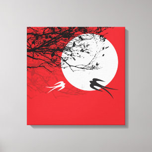 Luz da lua Engole Canvas Vermelha Silhueta