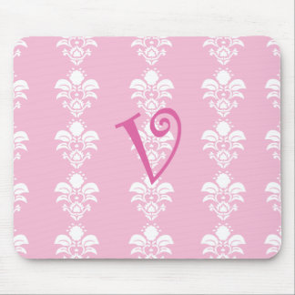 Luz - damasco branco cor-de-rosa "v " de Mousepad