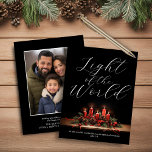 Luz do Orçamento da Bíblia Mundial Verso Natal<br><div class="desc">Orçamento Luz Elegante Moderna da Bíblia Mundial Versa Cartão de Natal com imagens elegantes na frente e no espaço para sua foto e informação no verso. **O nosso documento sobre o ORÇAMENTO é mais pequeno e delicado, mas ainda é bonito!** Para uma comparação de tipos de papel, veja o nosso...</div>