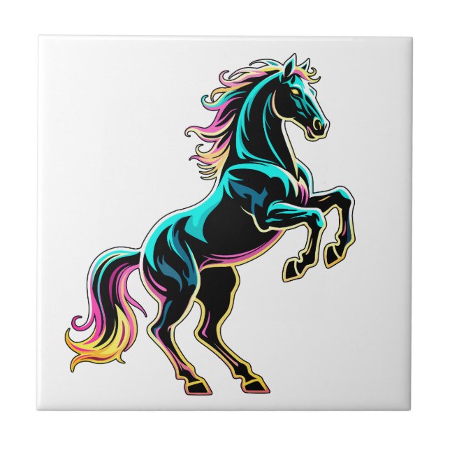 Luz Neon de Cavalo Efeito Glitch Estilo Retro (Frente)