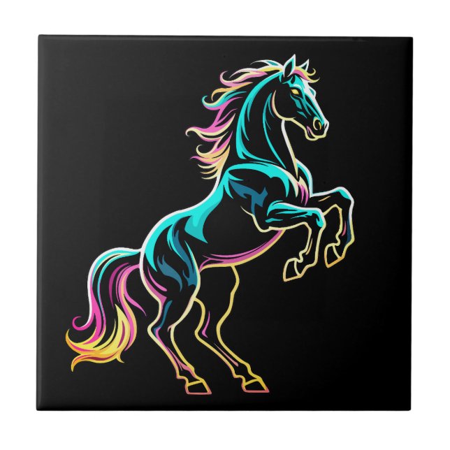 Luz Neon de Cavalo Efeito Glitch Estilo Retro (Frente)