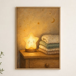 Luz Noturna Estelar na Pôster Aquarela Cômoda