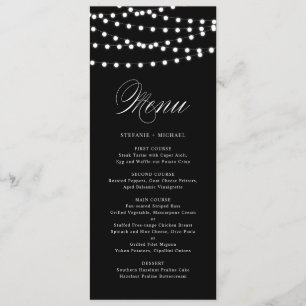 Luzes brancas de fada Cartão de Menu Black Weddi