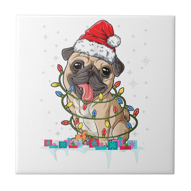 Luzes da Árvore de Natal Pug Presentes de Natal do (Frente)
