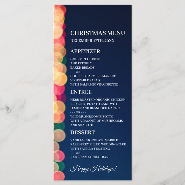 Luzes de árvore de boque, menu de Natal (Frente)