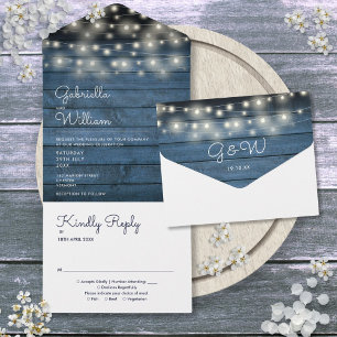 Luzes de Corda Azul Casamento Monograma Madeira Rú