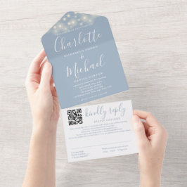 Luzes de Corda Azul Empoeirado Código QR Casamento