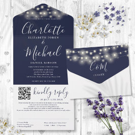 Luzes de Corda Azul Marinho Código QR Casamento