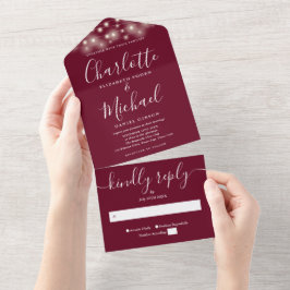 Luzes de Corda Burgundy Casamento Moderno Script