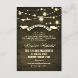 luzes de corda cartões de recepção rústicos no cam