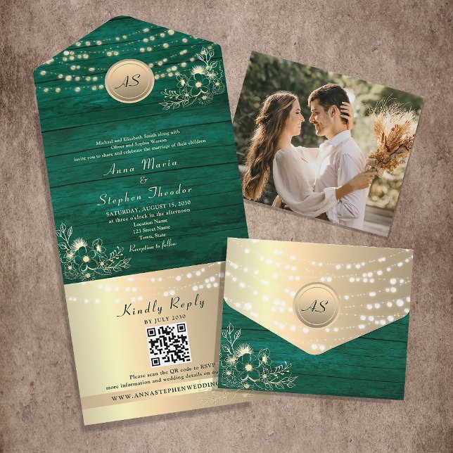 Luzes de Corda Casamento Verde Esmeralda Código QR (Criador carregado)