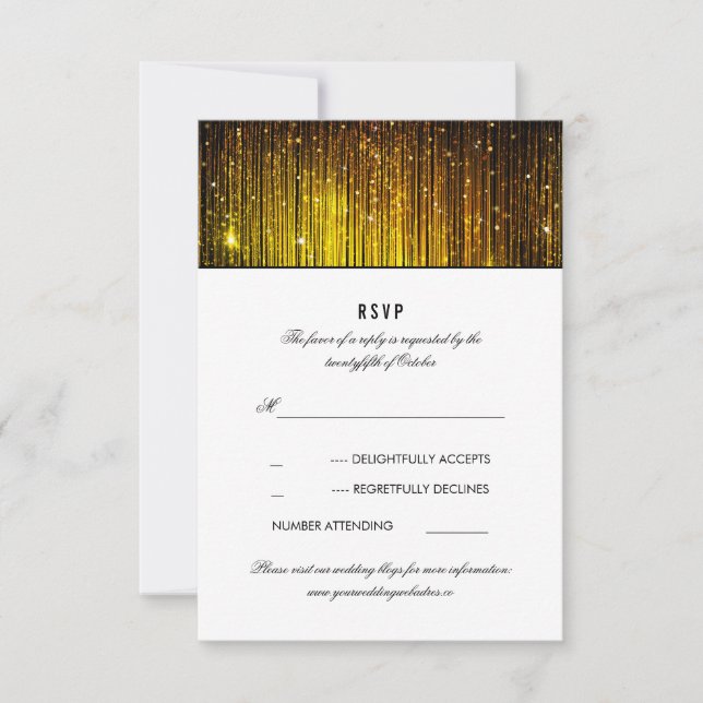 Luzes de Corda de Casamento Preto e Dourado RSVP (Frente)