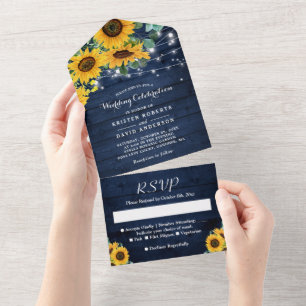 Luzes de Corda de Girassóis Casamento Azul Marinho