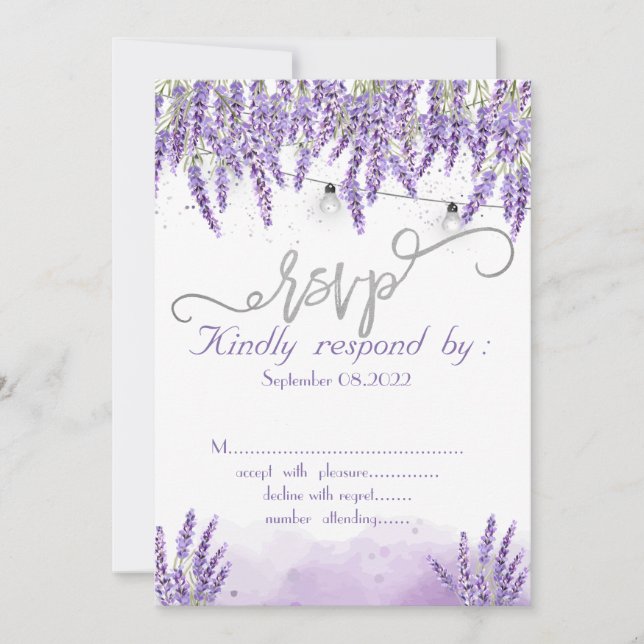 Luzes de Corda de Lavanda em Aquarela Convite (Frente)