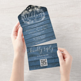 Luzes de Corda de Madeira Azul Código QR Casamento