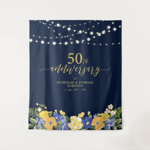 Luzes de Corda e Flores Tapeçaria de Aniversário d